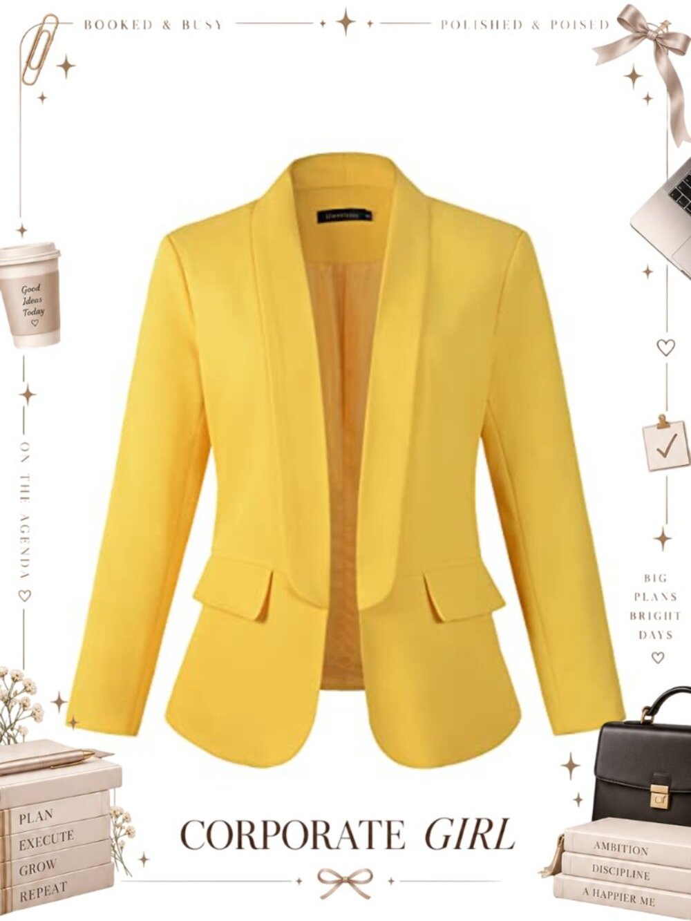 Beninos Women's Casual Long Sleeve Blazer Jacket No Button Notch Collar